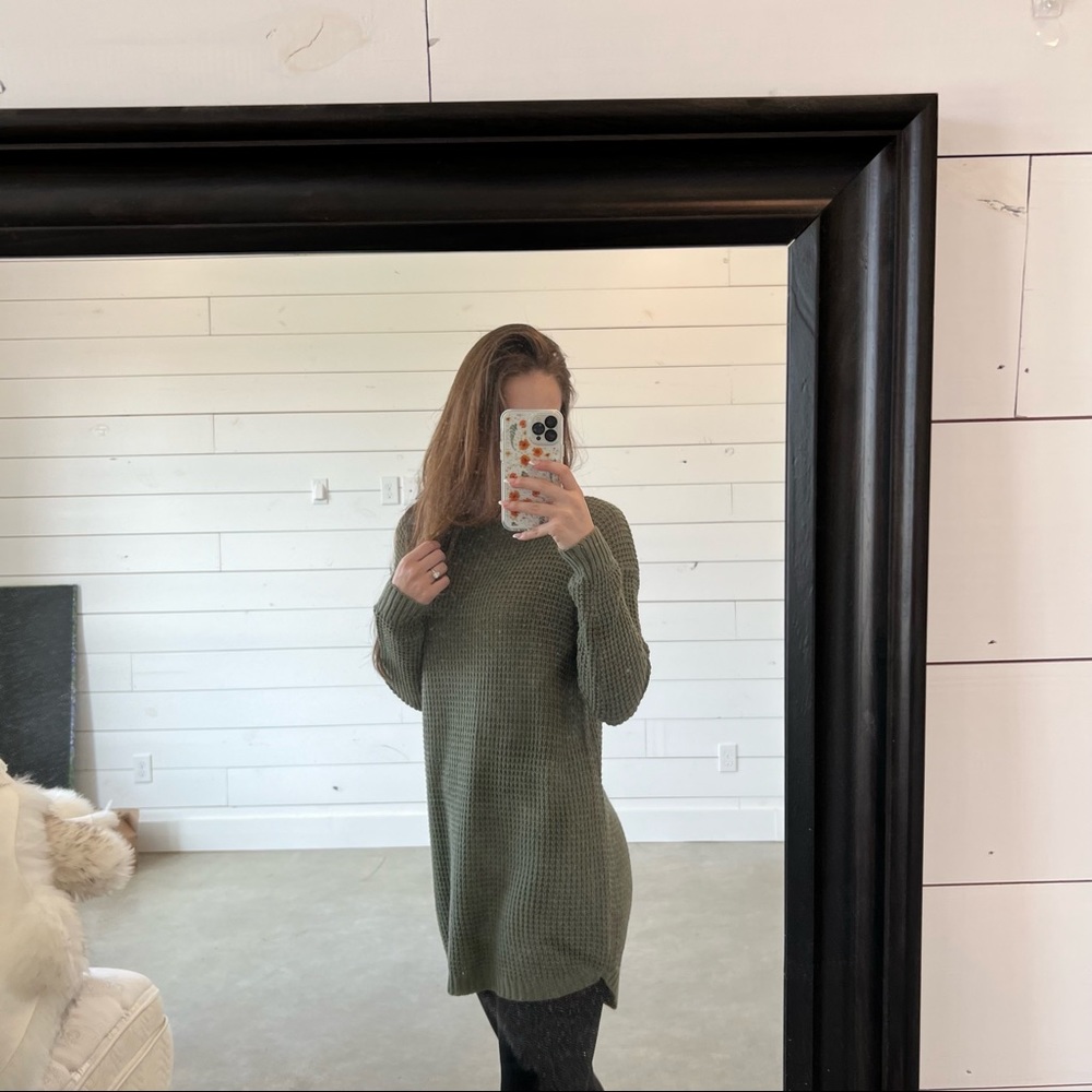 Green Knit Sweater Dress